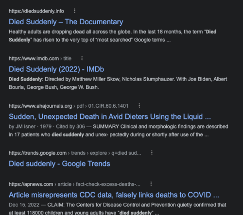 Google, "Died Suddenly"