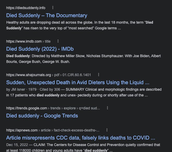Google "Died Suddenly"