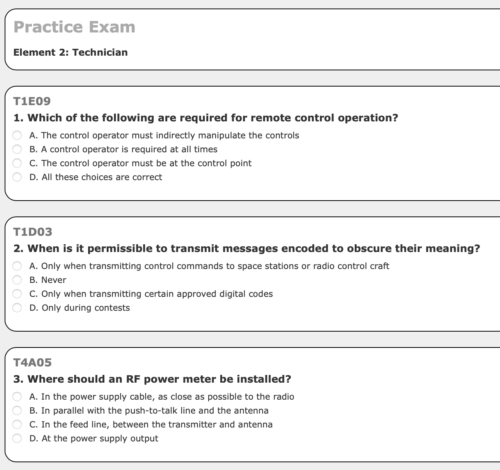 Ham Radio Practice Test, HamExam.org, AARL, 
