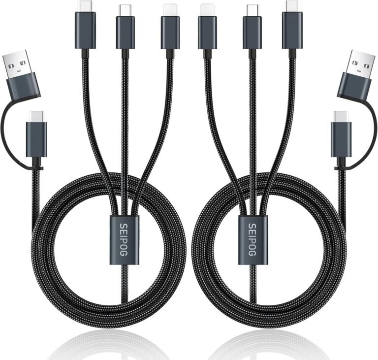Multi Charging Cable 5 in 1, 2 Pcs 4FT USB C/A Multi Charger Cable to Type-C/Micro USB Port, Nylon Braided USB C Multiple Charger Cable, Universal Multi Phone Charger Cable for Cell Phones and More