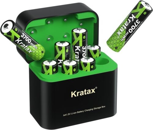 Kratax 3700mWh AA Rechargeable Lithium Batteries with Charger