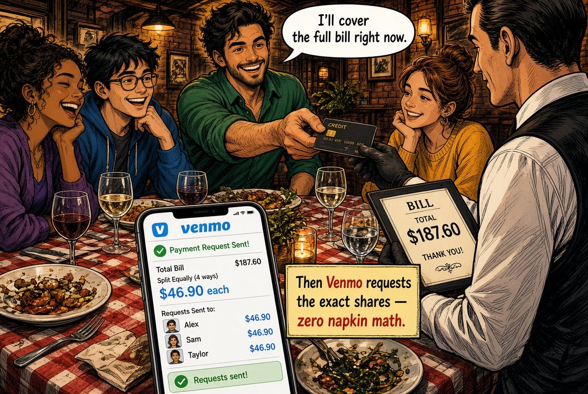 Use Venmo to Split the Dinner Bill So Nobody Has to Do Math at the Table